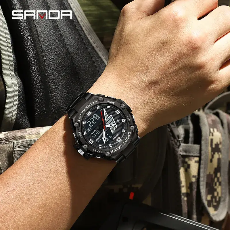 Sanda Men's Waterproof Shockproof Alarm Clock Watch Black - Image 13