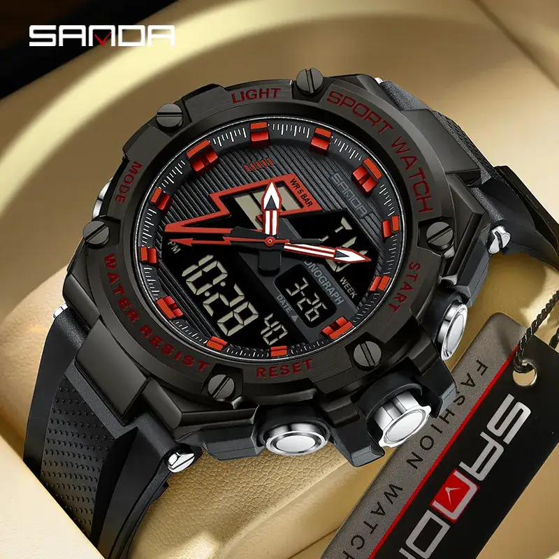 Sanda Men's Waterproof Shockproof Alarm Clock Watch Black - Image 14