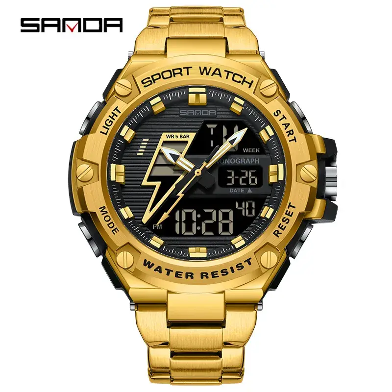 Sanda Men's Waterproof Shockproof Alarm Clock Watch Black - Image 10