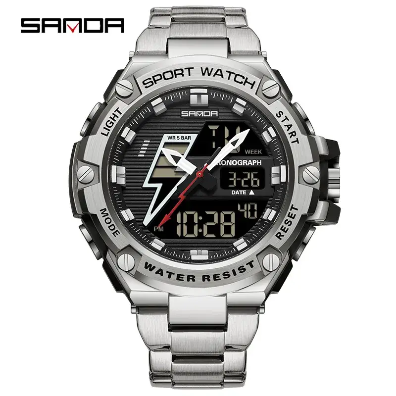 Sanda Men's Waterproof Shockproof Alarm Clock Watch Black - Image 11