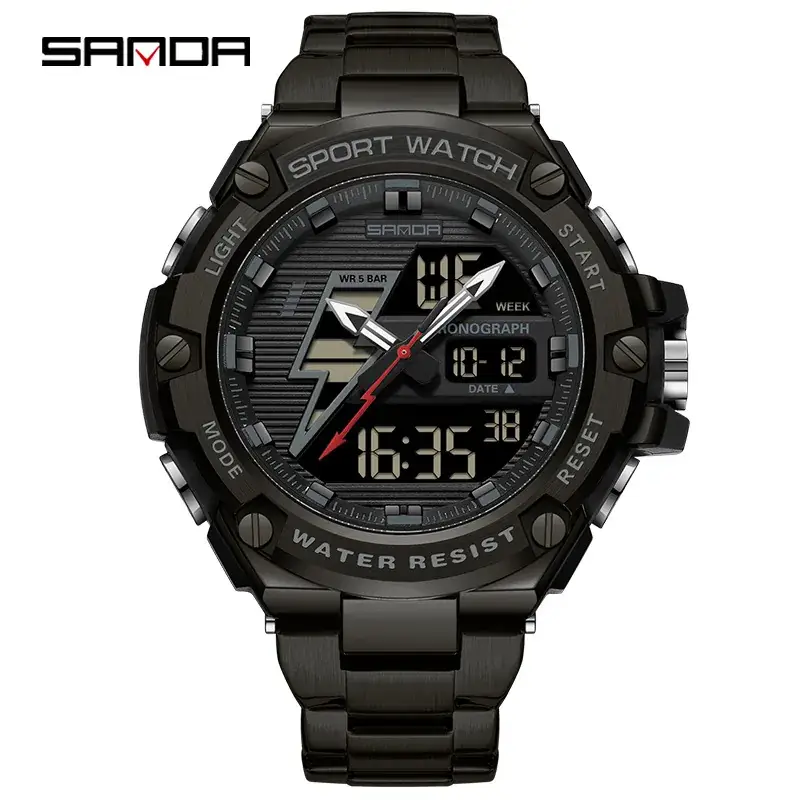Sanda Men's Waterproof Shockproof Alarm Clock Watch Black - Image 8