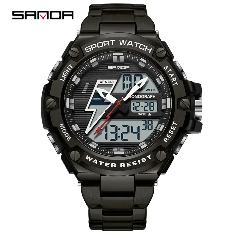 Sanda Men's Waterproof Shockproof Alarm Clock Watch Black - Image 9