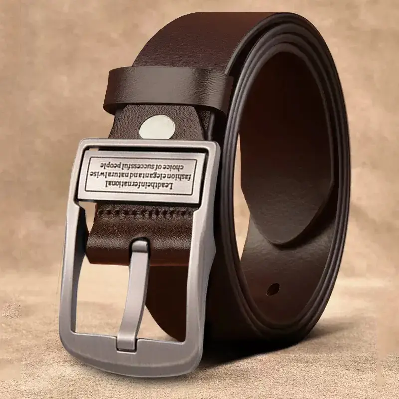 New Men's Genuine Leather Pin Buckle Belt Brown Black - Image 4