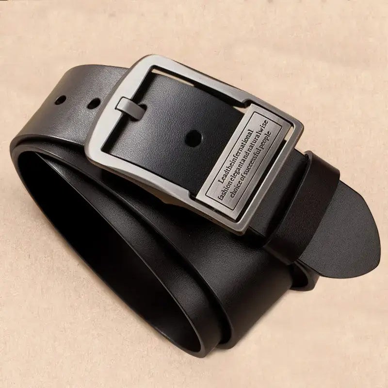 New Men's Genuine Leather Pin Buckle Belt Brown Black - Image 5