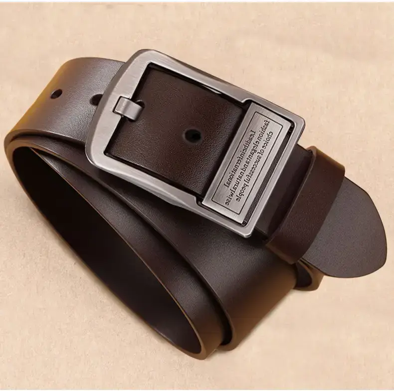 New Men's Genuine Leather Pin Buckle Belt Brown Black - Image 6