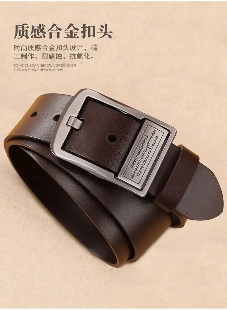 New Men's Genuine Leather Pin Buckle Belt Brown Black β feature 3