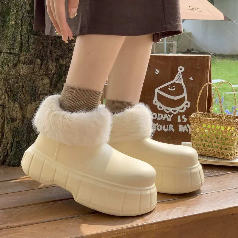 Autumn and Winter All-Inclusive High-Top Woolen Cotton Shoes for Girls Indoor Home Thick-Soled Fleece-Lined Warm Waterproof Outer Cotton Shoes