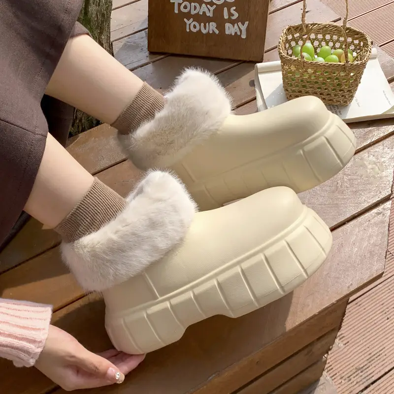 Autumn and Winter All-Inclusive High-Top Woolen Cotton Shoes for Girls Indoor Home Thick-Soled Fleece-Lined Warm Waterproof Outer Cotton Shoes