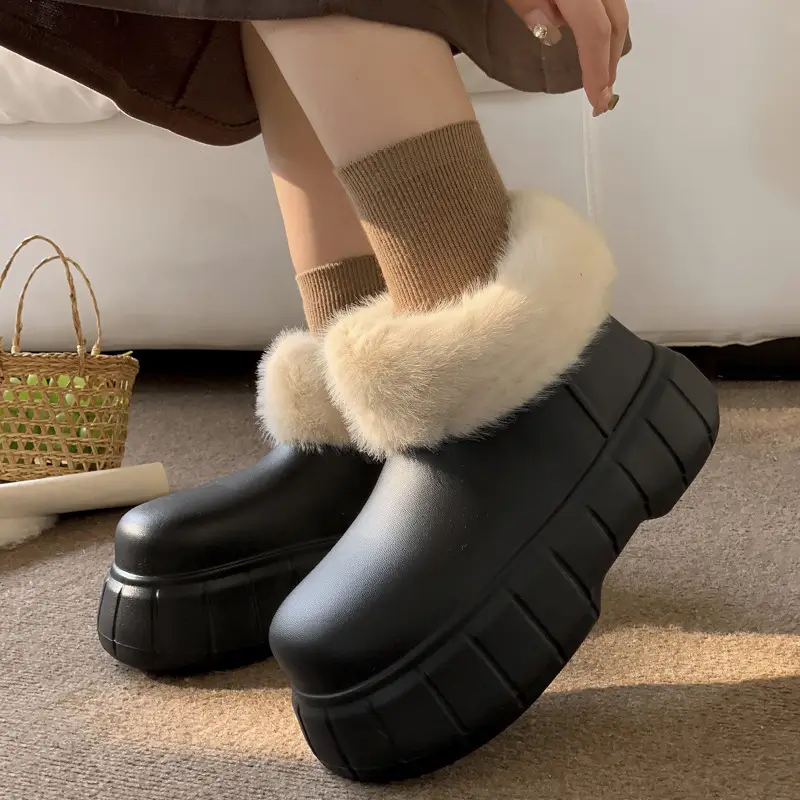 Autumn and Winter All-Inclusive High-Top Woolen Cotton Shoes for Girls Indoor Home Thick-Soled Fleece-Lined Warm Waterproof Outer Cotton Shoes