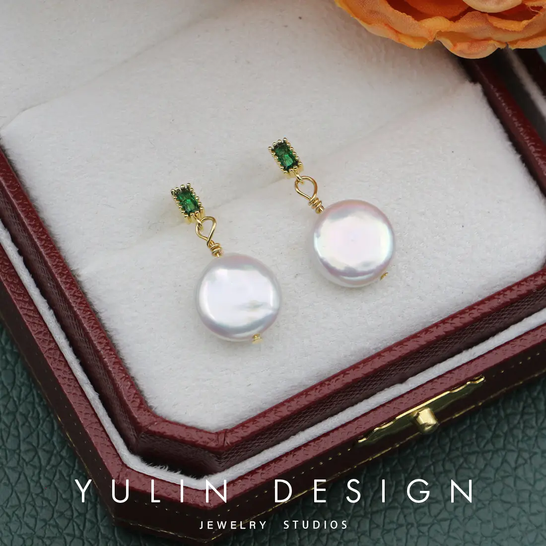 Retro Pearl Earrings Women Elegant Green Top - Image 4