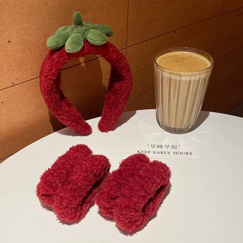 Plush Tomato Headband for Face Wash & Makeup Pressing - Image 5