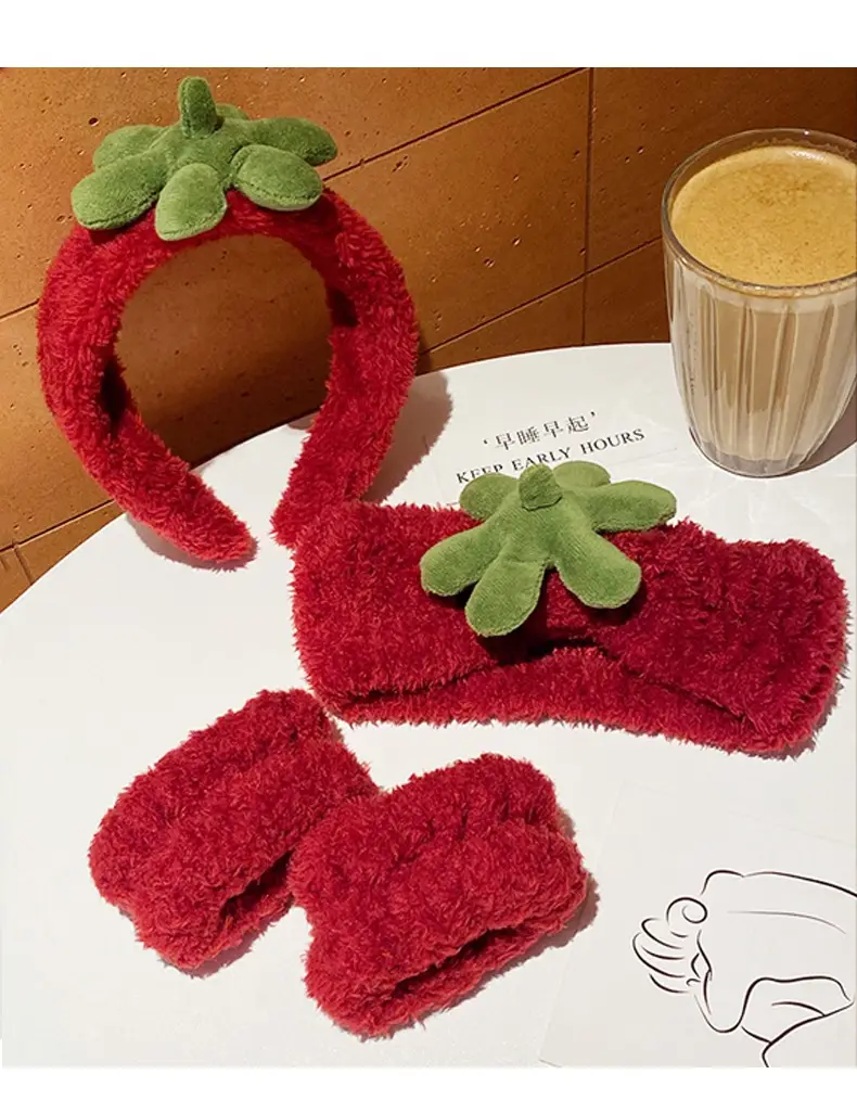 Plush Tomato Headband for Face Wash & Makeup Pressing — feature 1