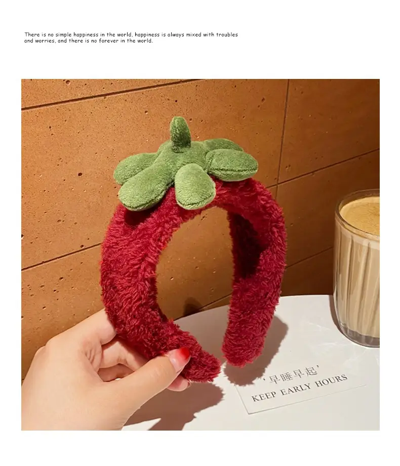 Plush Tomato Headband for Face Wash & Makeup Pressing — feature 9