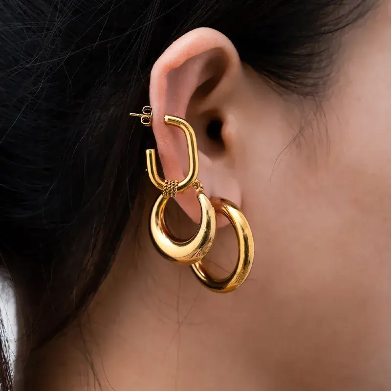 Gold Geometric Earrings for Women Stainless Steel - Image 11