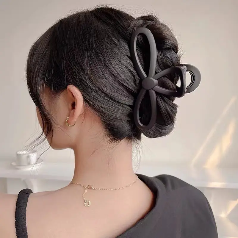 Milk Curry Color Frosted Bow Hair Clip Large Grab - Image 7