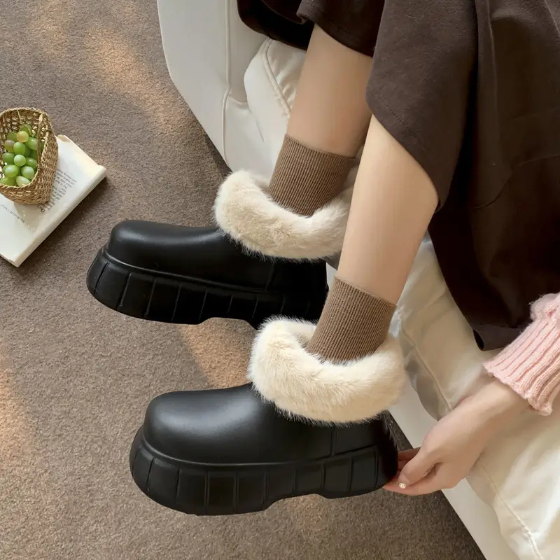 High-top waterproof bag with cotton-padded shoes women's winter indoor home fleece-lined warm shit-like EVA outdoor thick-soled cotton slippers - Image 6