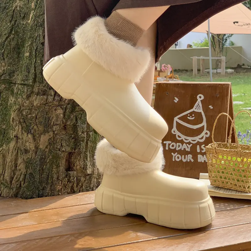 High-top waterproof bag with cotton-padded shoes women's winter indoor home fleece-lined warm shit-like EVA outdoor thick-soled cotton slippers - Image 7