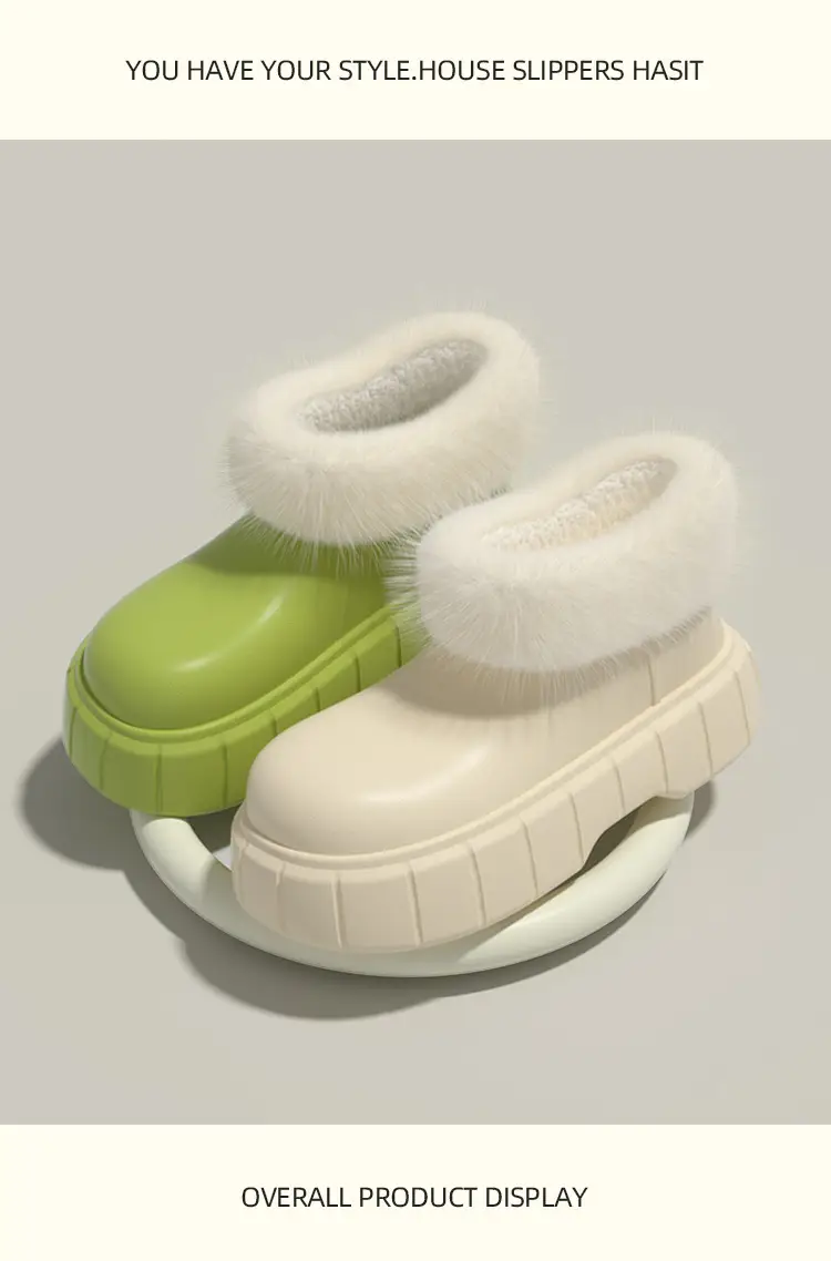 High-top waterproof bag with cotton-padded shoes women's winter indoor home fleece-lined warm shit-like EVA outdoor thick-soled cotton slippers — feature 12