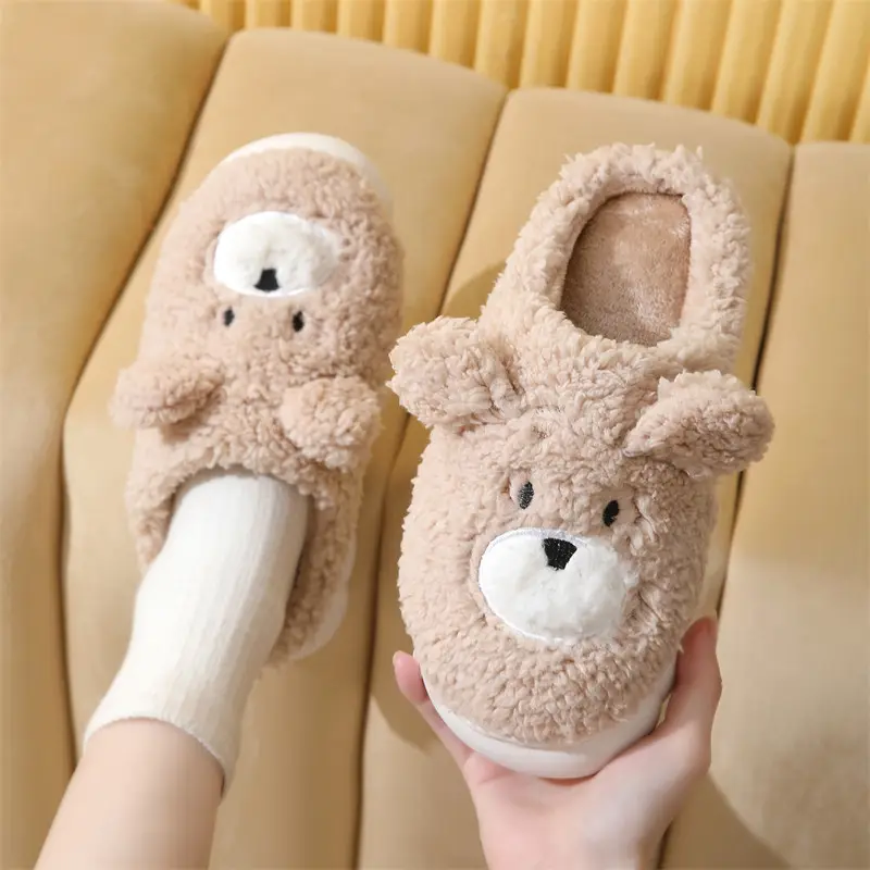 2023 Winter New Cute Cartoon Bear Cotton Slippers Home Wholesale Women's Thick Soled Indoor Home Stuffed Slippers
