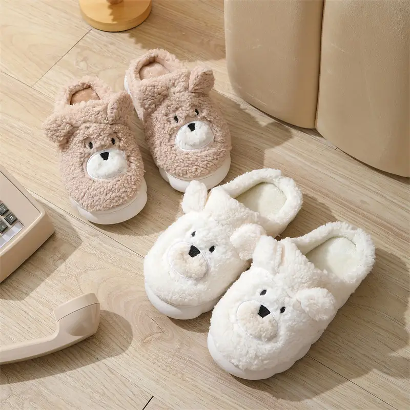 2023 Winter New Cute Cartoon Bear Cotton Slippers Home Wholesale Women's Thick Soled Indoor Home Stuffed Slippers