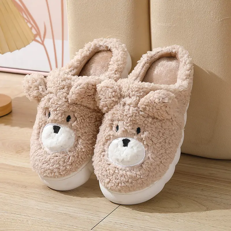 2023 Winter New Cute Cartoon Bear Cotton Slippers Home Wholesale Women's Thick Soled Indoor Home Stuffed Slippers