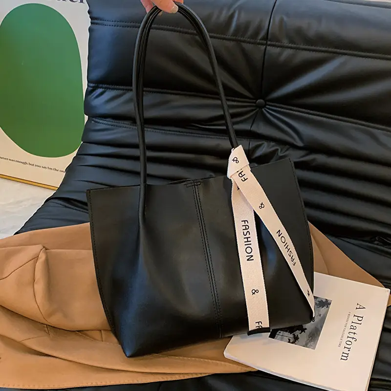 Retro Brown Ribbon Shoulder Tote Bag for Women