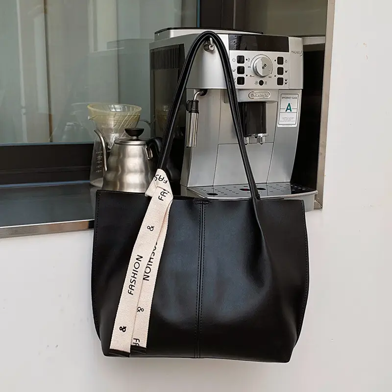 Retro Brown Ribbon Shoulder Tote Bag for Women