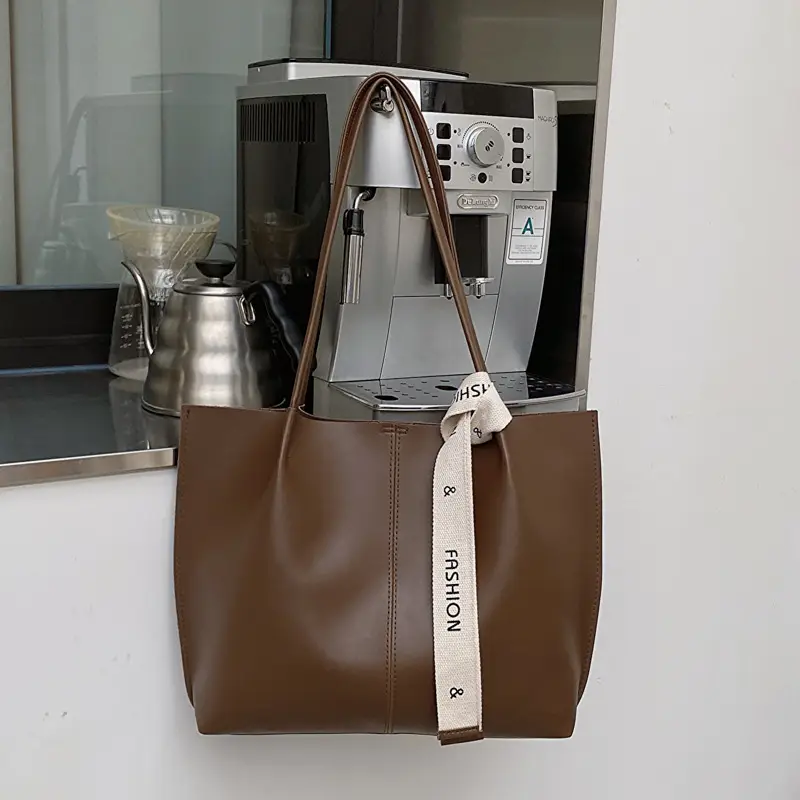 Retro Brown Ribbon Shoulder Tote Bag for Women