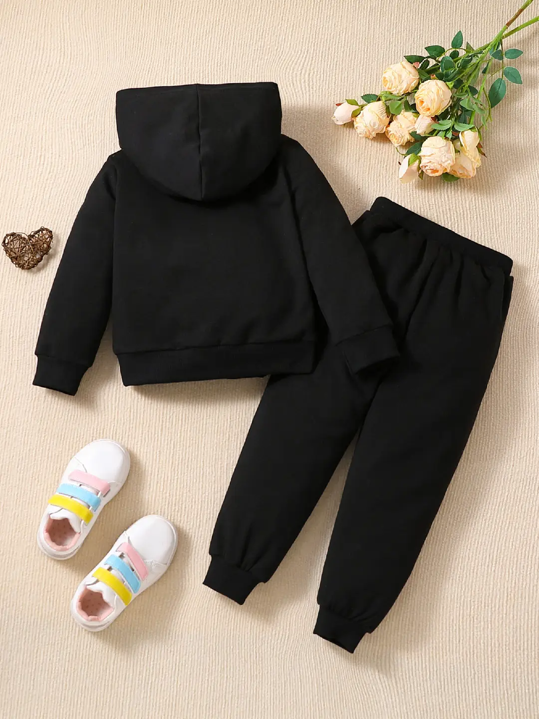 Foreign trade wholesale girls letter A long sleeve sweater two-piece children girls spring and autumn hooded pullover suit - Image 3