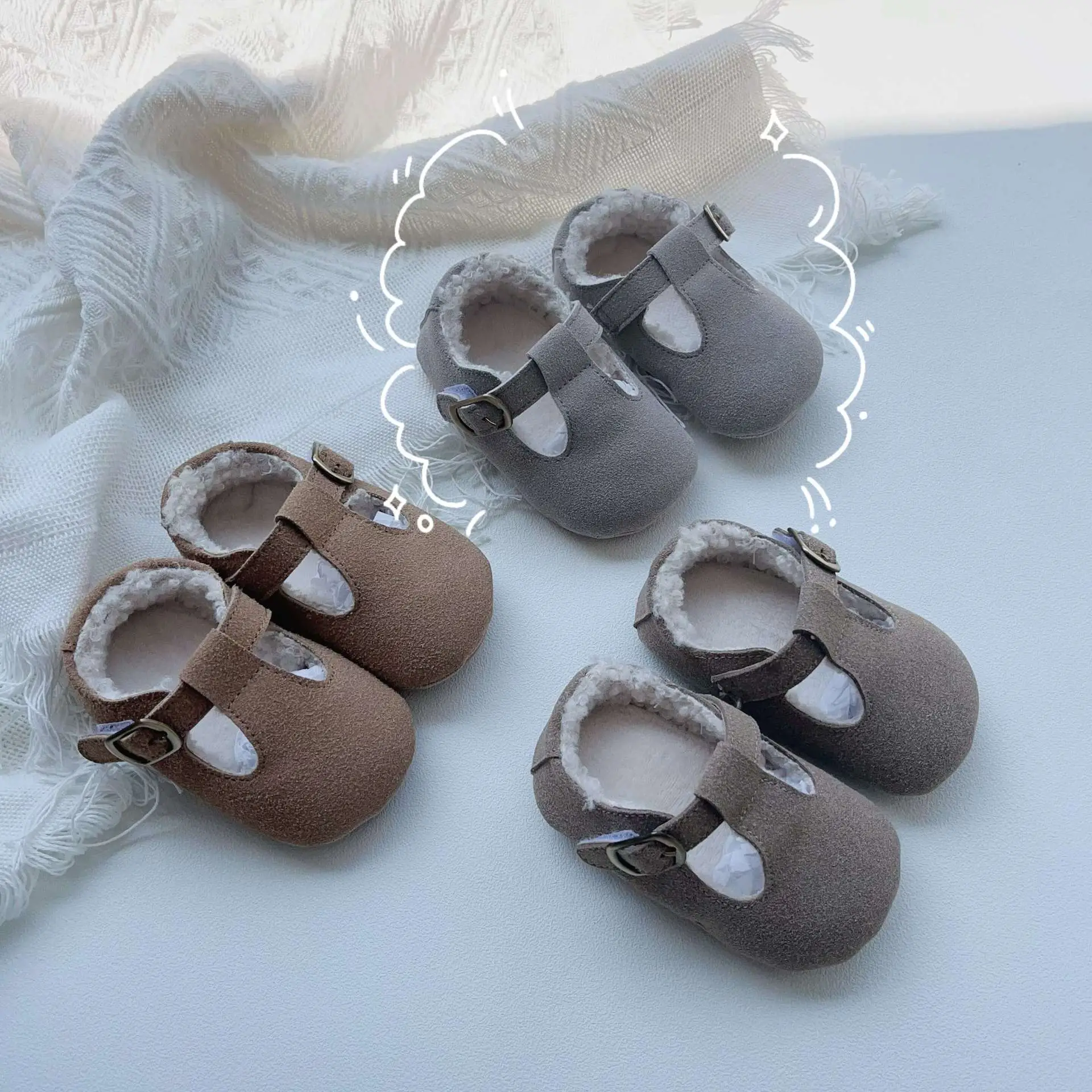 Winter Fleece Lined Baby Walking Shoes Grey Non-Slip