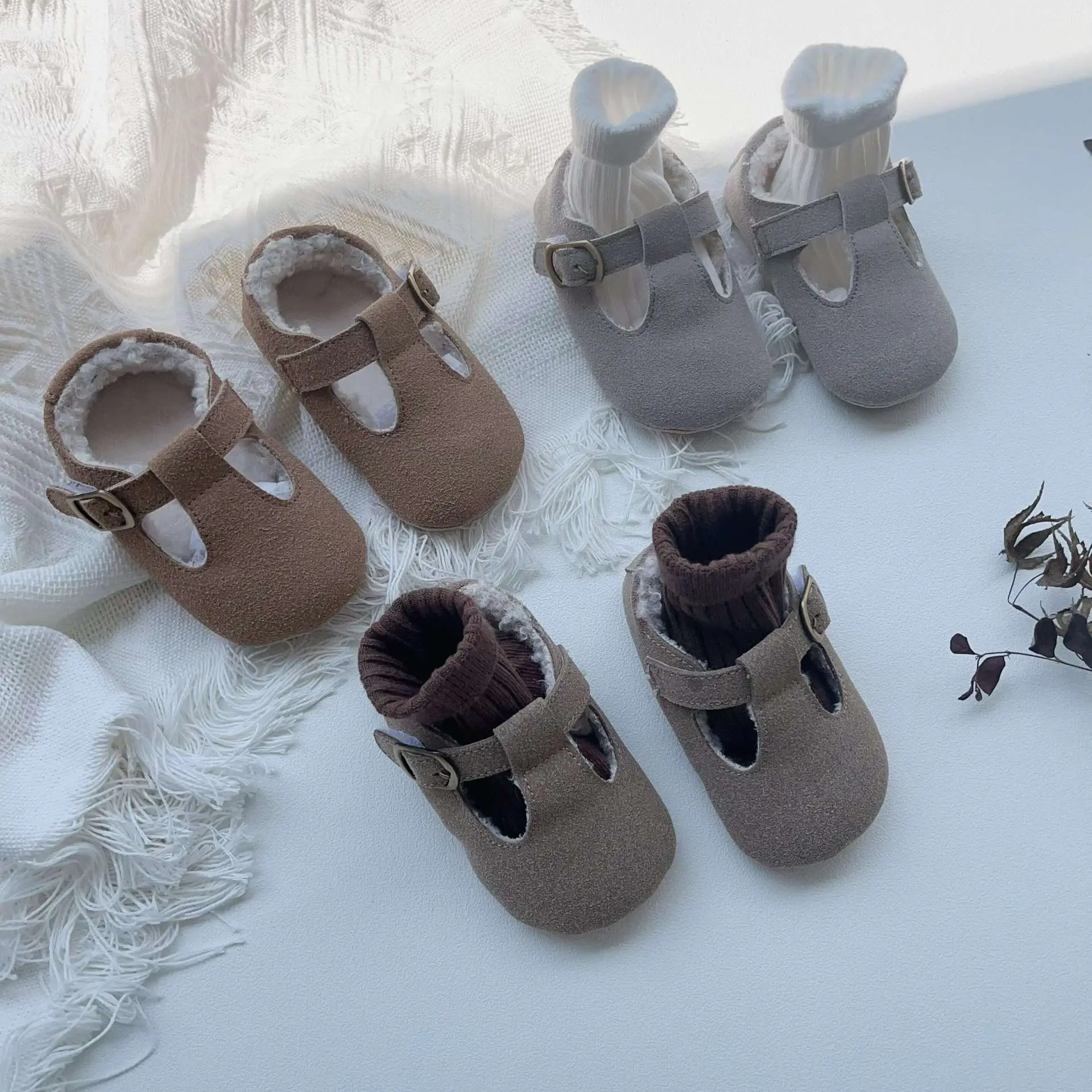 Winter Fleece Lined Baby Walking Shoes Grey Non-Slip — feature 18