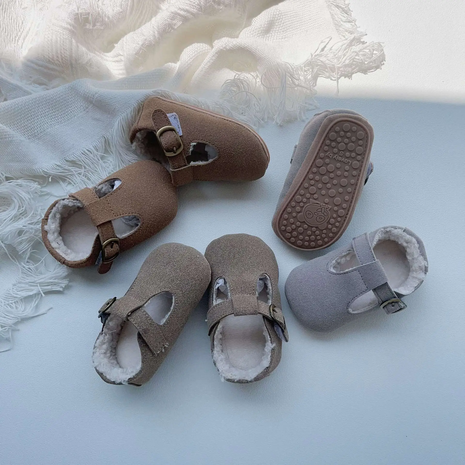 Winter Fleece Lined Baby Walking Shoes Grey Non-Slip — feature 22