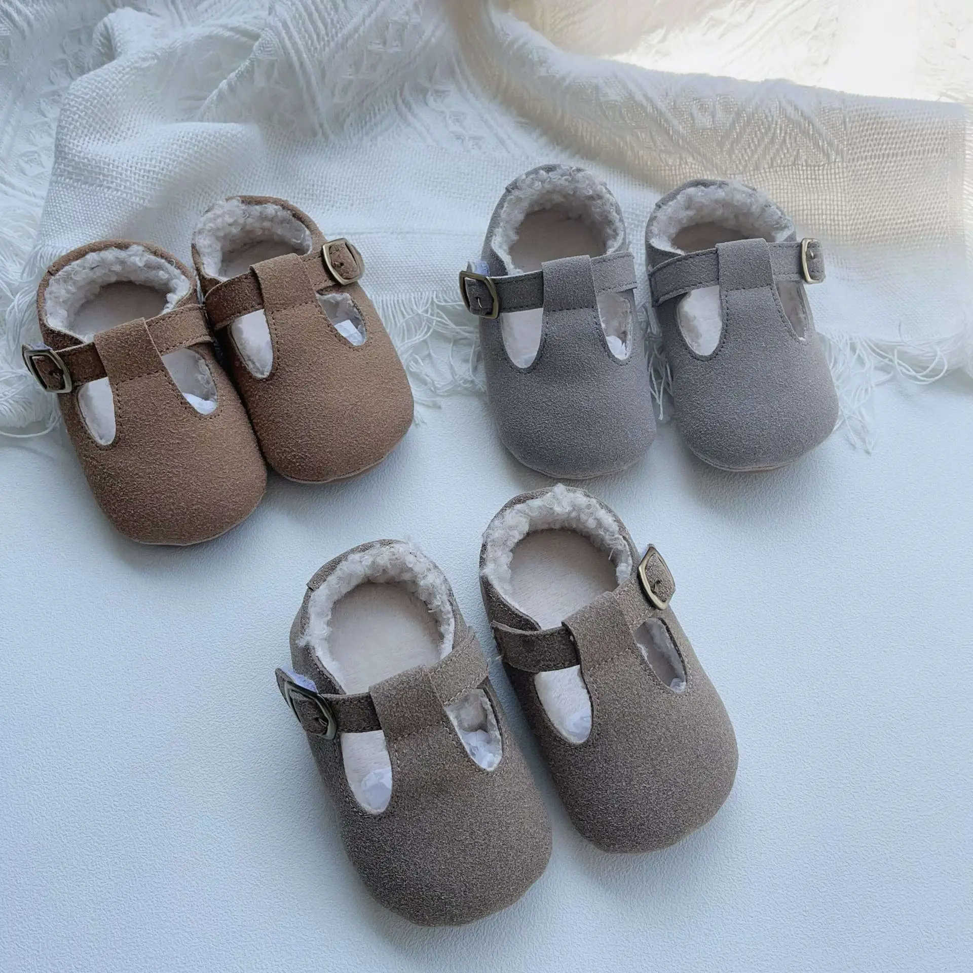 Winter Fleece Lined Baby Walking Shoes Grey Non-Slip — feature 3