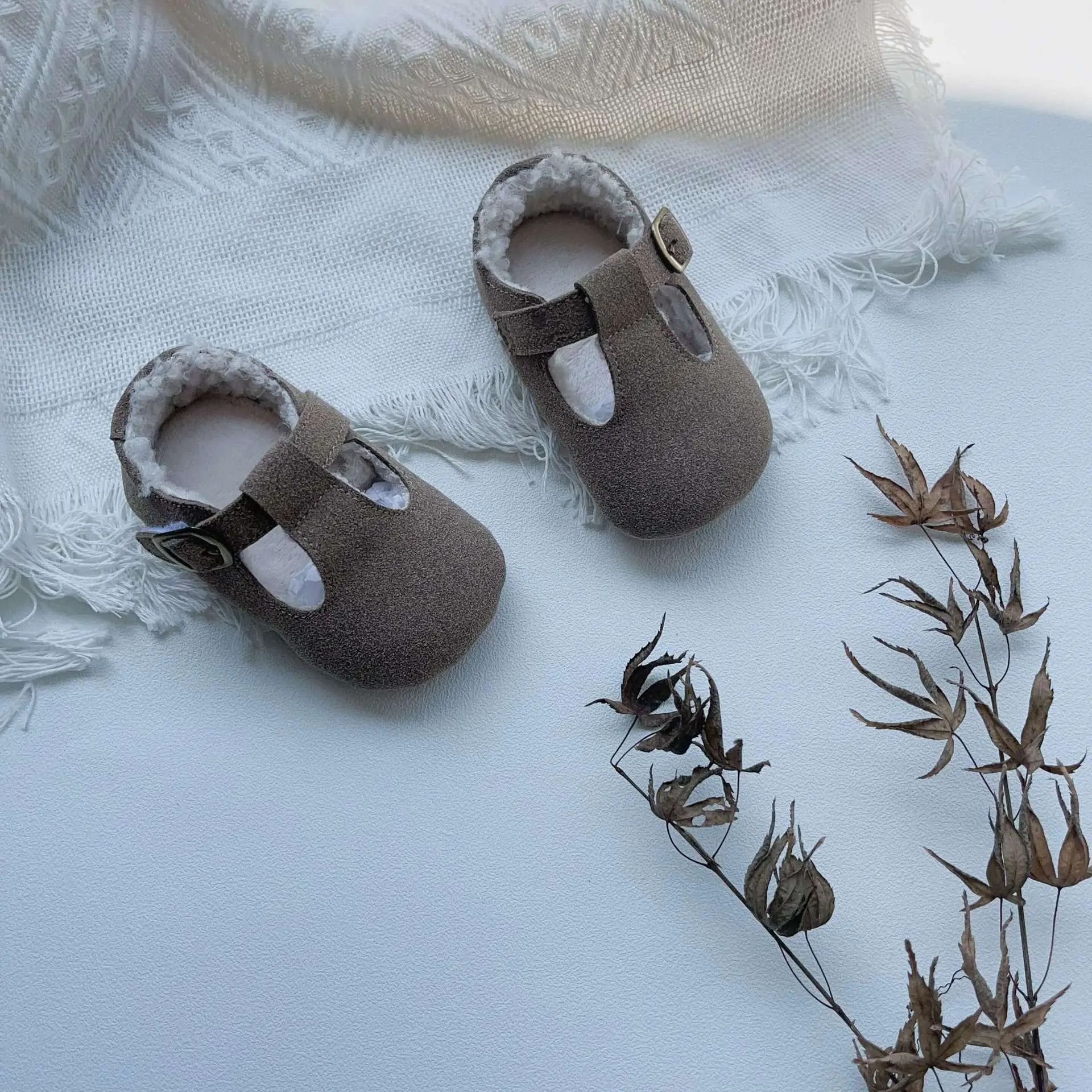 Winter Fleece Lined Baby Walking Shoes Grey Non-Slip — feature 6