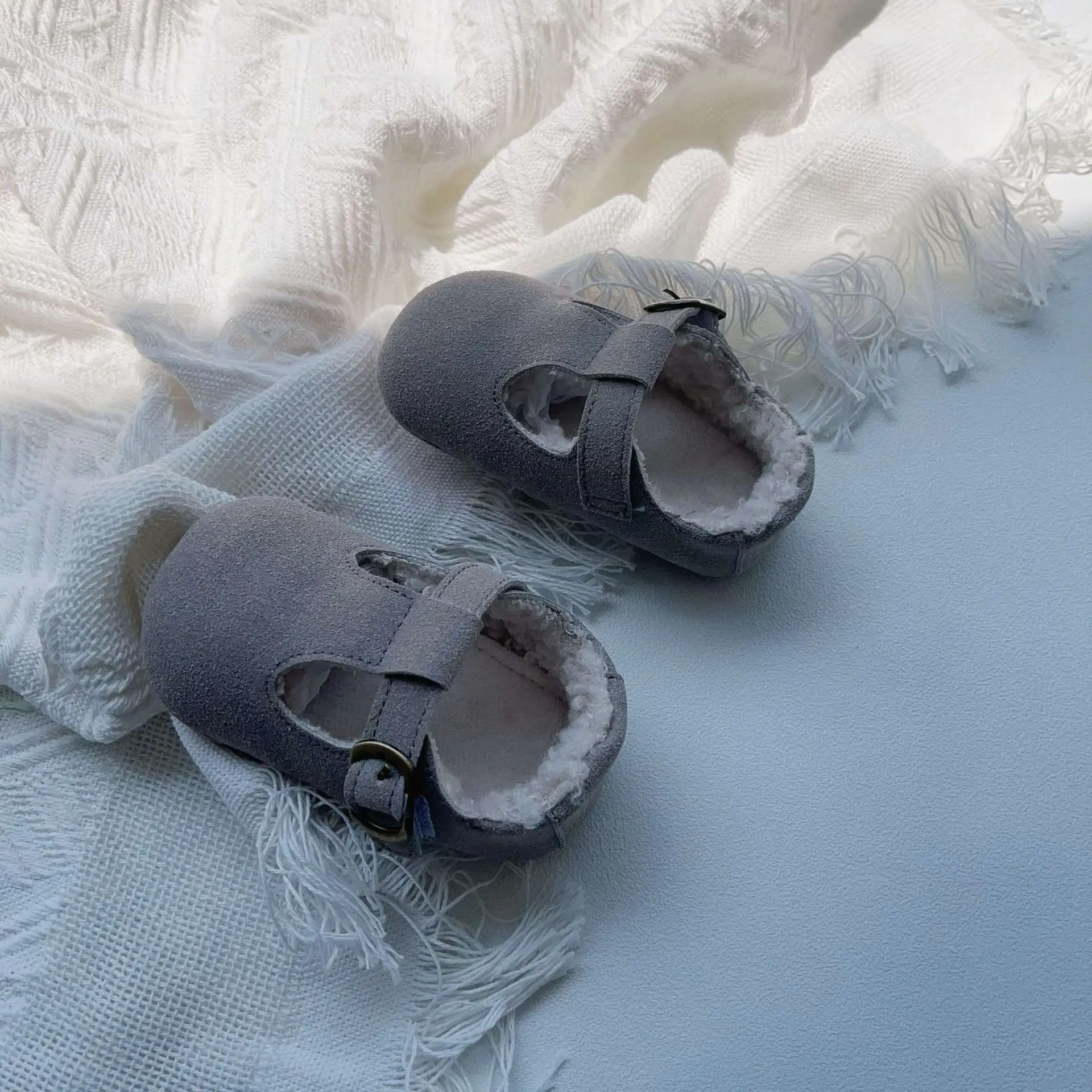 Winter Fleece Lined Baby Walking Shoes Grey Non-Slip