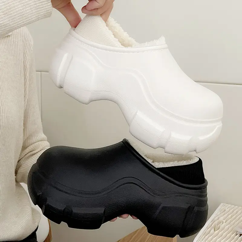 Women's Black Waterproof Cotton Slippers Winter Indoor