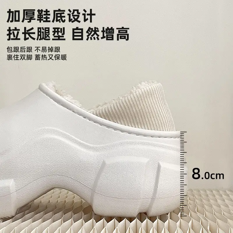 Women's Black Waterproof Cotton Slippers Winter Indoor