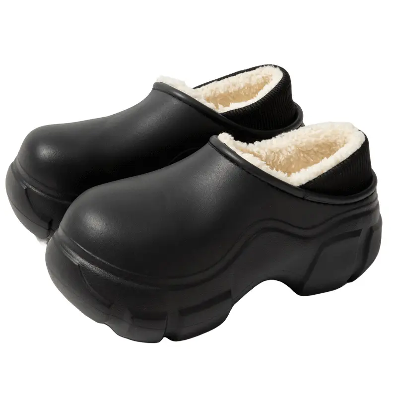 Women's Black Waterproof Cotton Slippers Winter Indoor