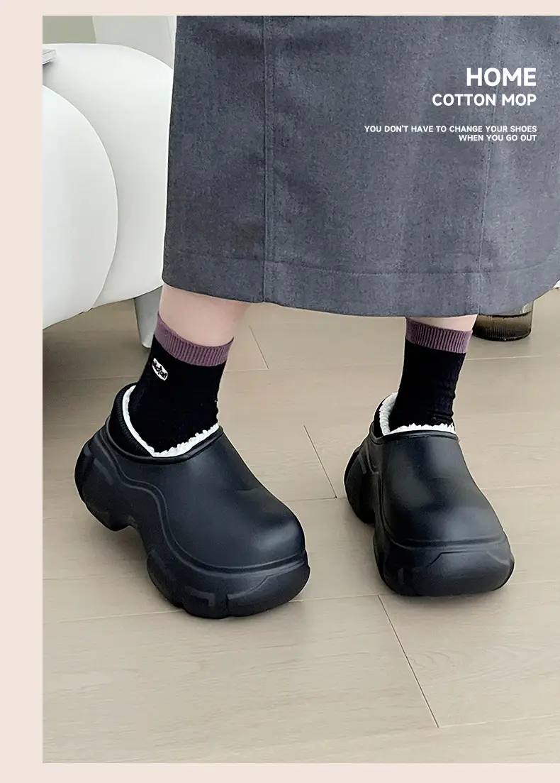 Women's Black Waterproof Cotton Slippers Winter Indoor — feature 9