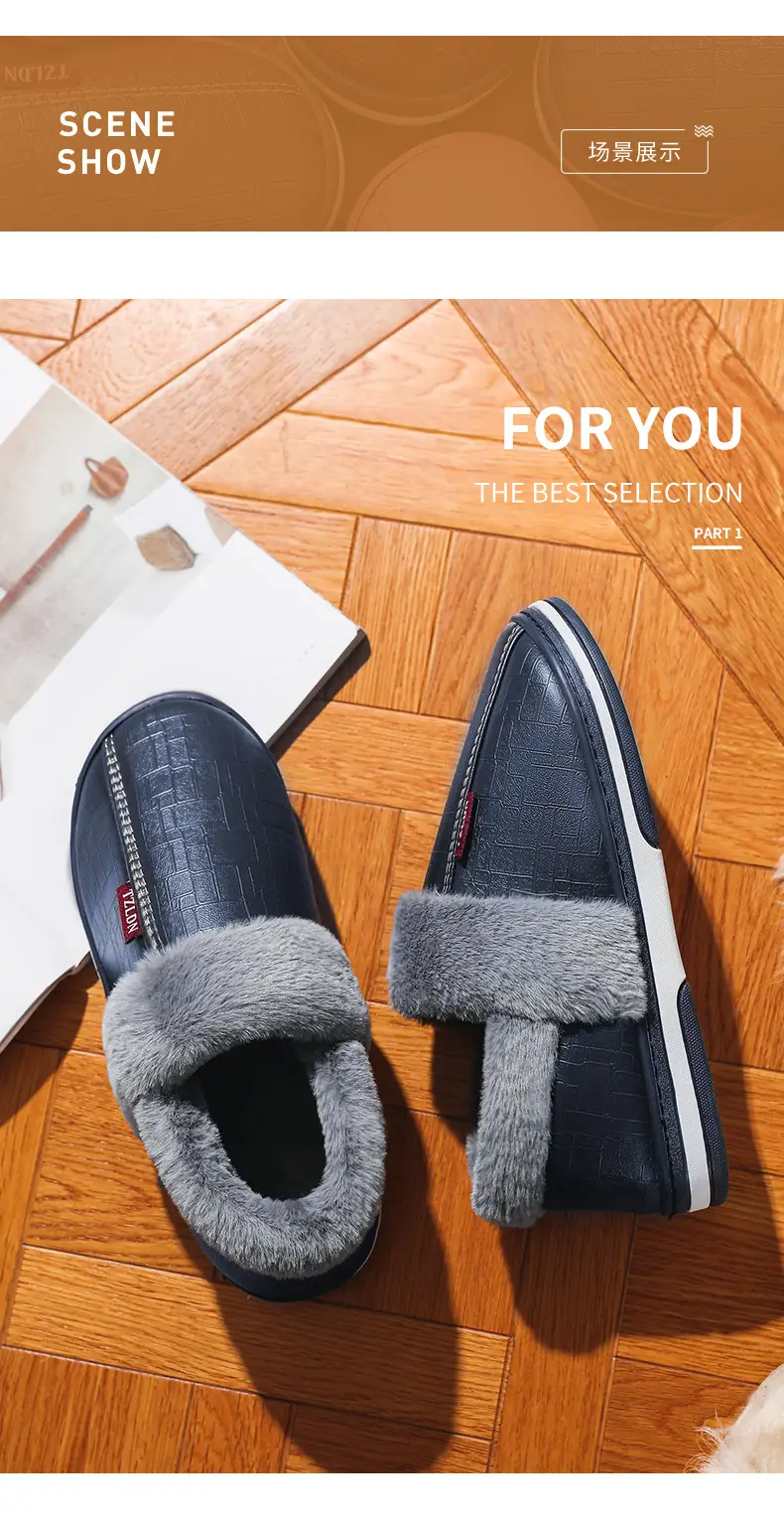 Waterproof cotton slippers for the elderly men's bag heel indoor home non-slip warm household wool cotton shoes winter plus size women — feature 11