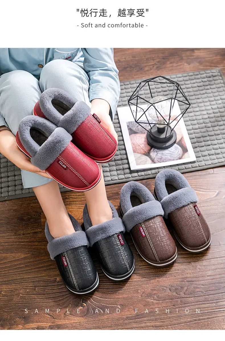 Waterproof cotton slippers for the elderly men's bag heel indoor home non-slip warm household wool cotton shoes winter plus size women — feature 12