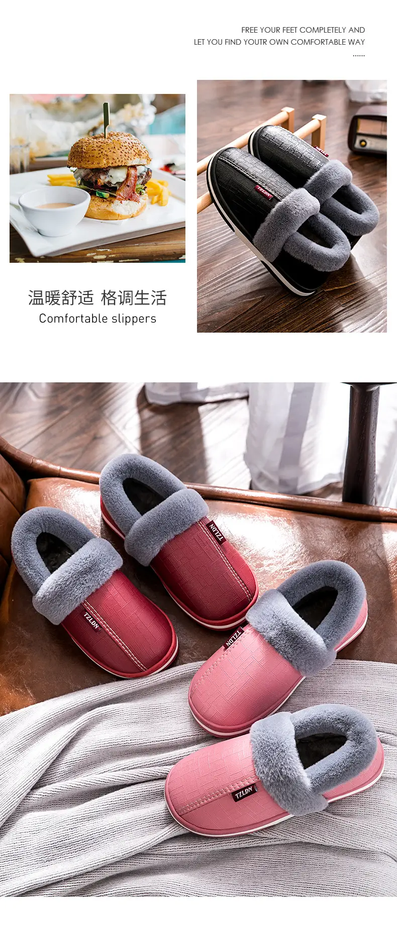 Waterproof cotton slippers for the elderly men's bag heel indoor home non-slip warm household wool cotton shoes winter plus size women — feature 13