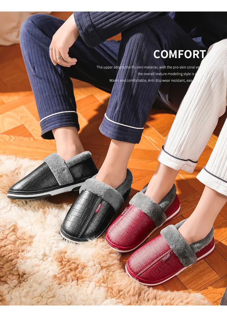Waterproof cotton slippers for the elderly men's bag heel indoor home non-slip warm household wool cotton shoes winter plus size women — feature 14