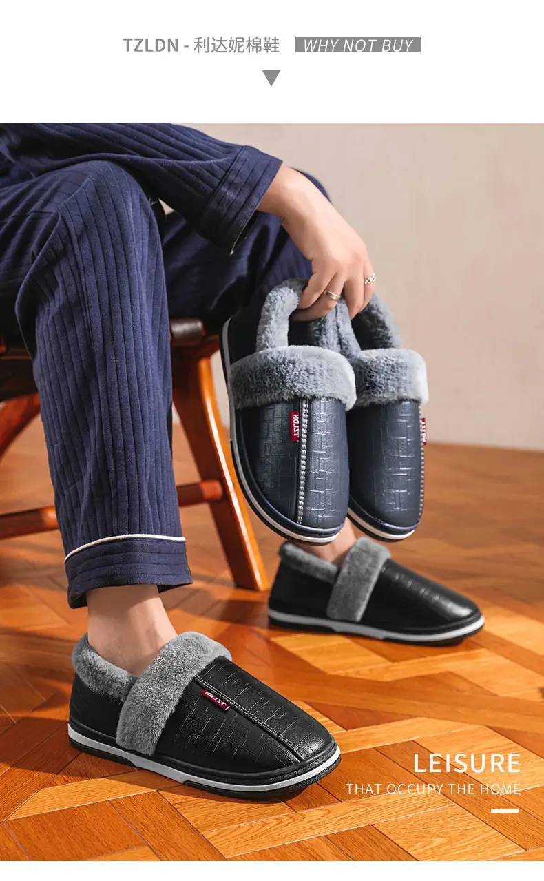 Waterproof cotton slippers for the elderly men's bag heel indoor home non-slip warm household wool cotton shoes winter plus size women — feature 3