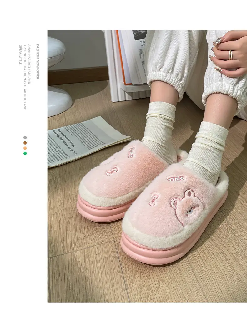 Women's Winter Cotton Slippers Pink Non-Slip Warm — feature 19