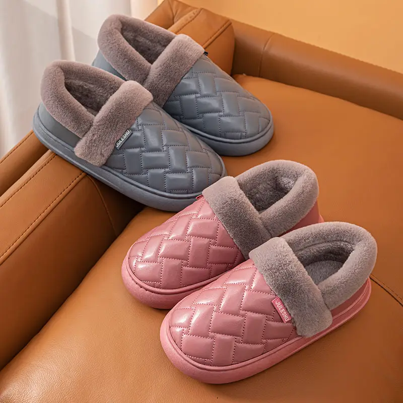 Pu Waterproof Cotton Shoes for Women, Winter 2026 New Model, Warm and Non-Slip Cotton Slip-On Shoes for Elderly Women, Winter Fleece-Lined Women's Shoes