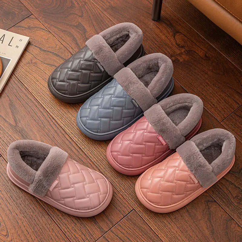 Pu Waterproof Cotton Shoes for Women, Winter 2026 New Model, Warm and Non-Slip Cotton Slip-On Shoes for Elderly Women, Winter Fleece-Lined Women's Shoes