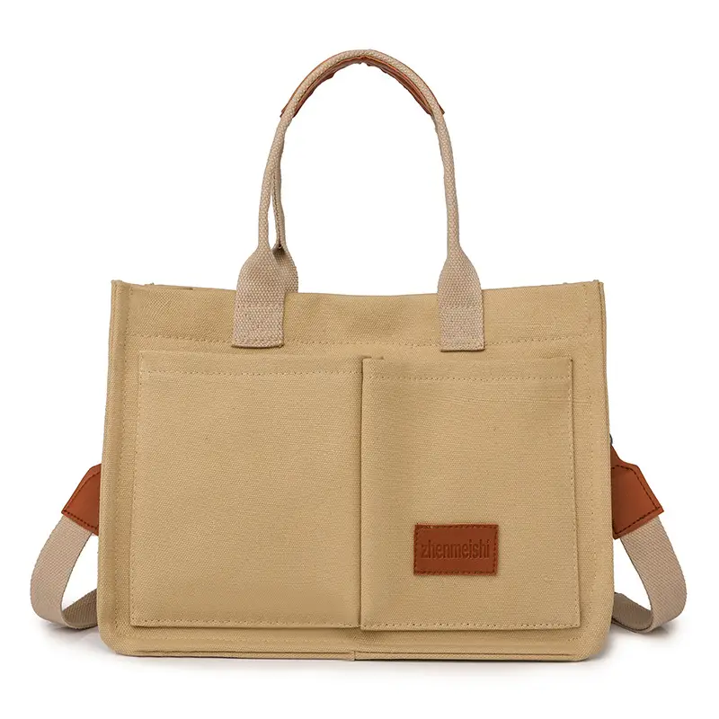 Women's Beige Crossbody Bag Multi Pocket Large - Image 3