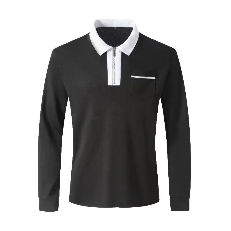 Men's Black Slim Fit Polo Shirt with White Collar — feature 19