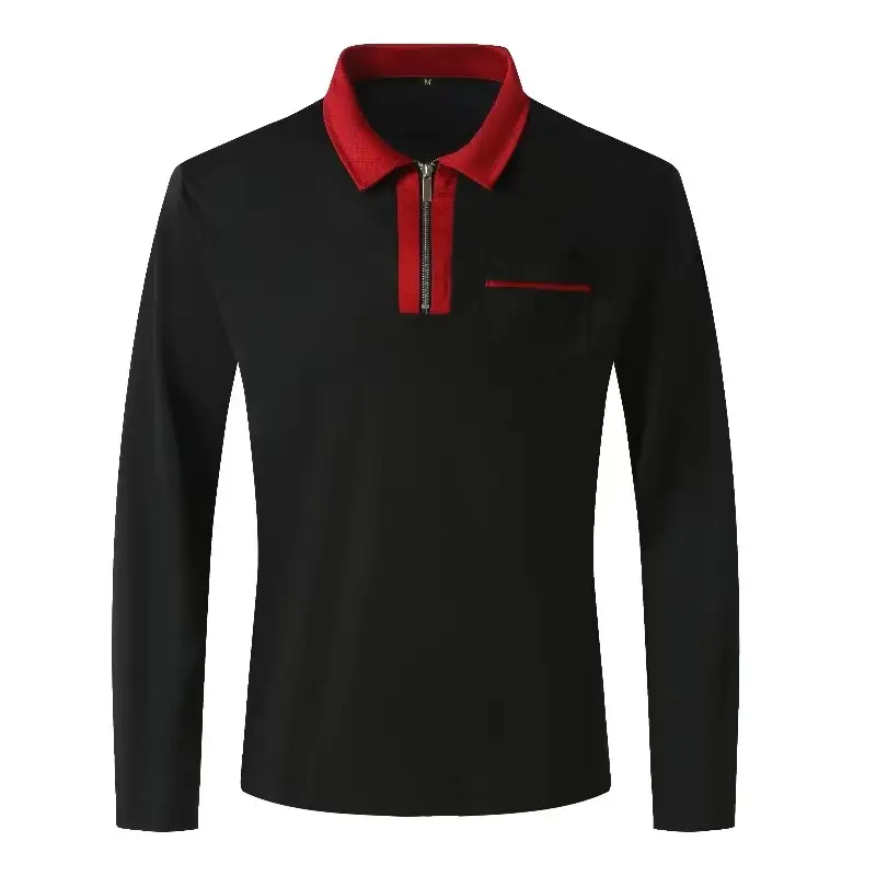 Men's Black Slim Fit Polo Shirt with White Collar — feature 27